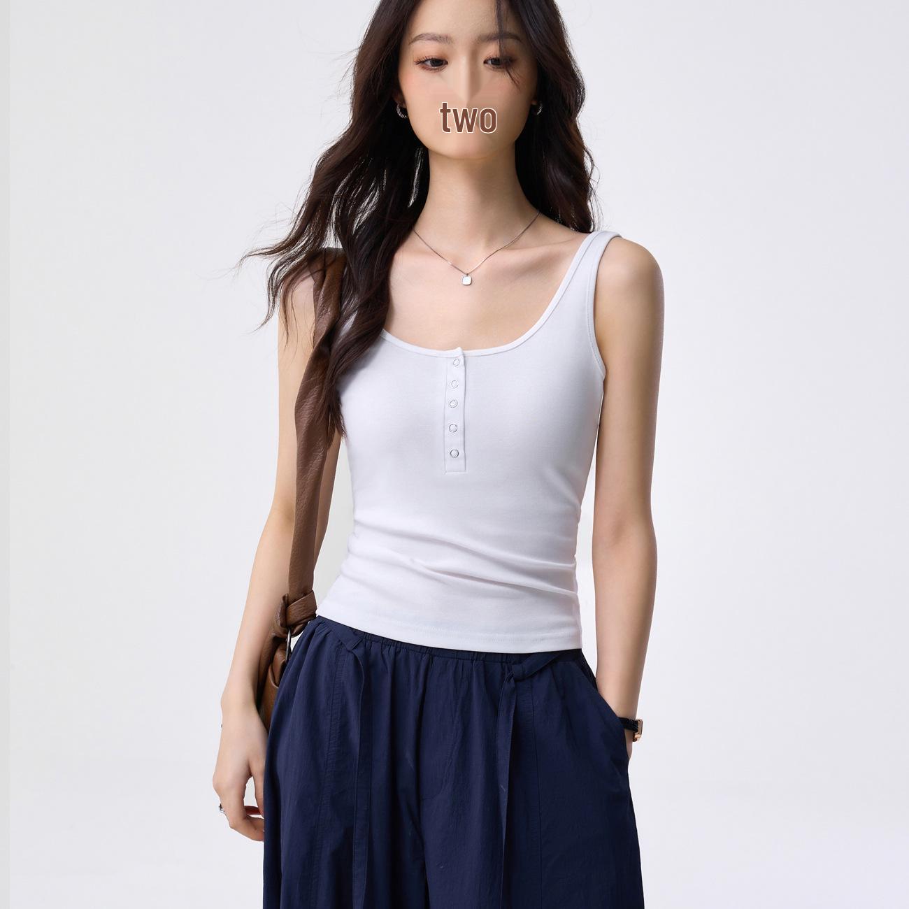 Women s Square Neck Henley Button Strap Tank Top - 100% Combed Cotton, Slim Fit, Summer Style. S