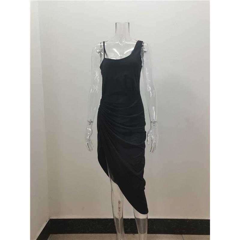 Women's Solid Color Sexy Split Long Skirt Pleated One-shoulder Evening Dress Skirt Women's Clothing