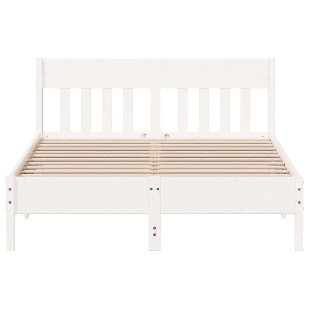 Vidaxl Bed Frame Without Mattress, White, 135X190 Cm, Solid Pine Wood
