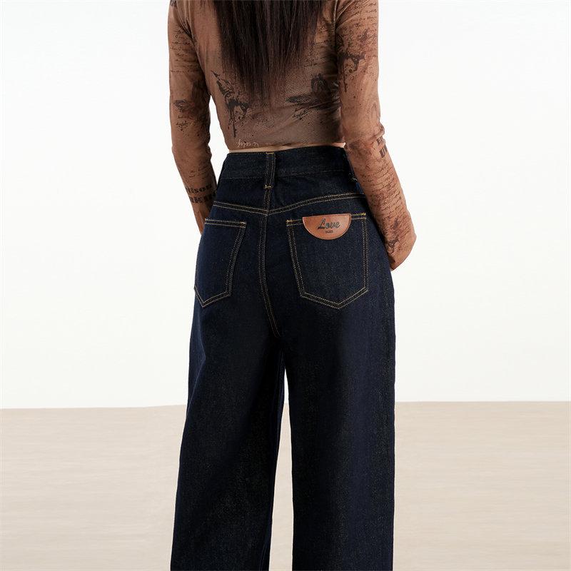 Women's Autumn 2025 Dark Blue High-Waisted Wide-Leg Denim Jeans - Floor-Length, Slimming, Versatile, Stylish