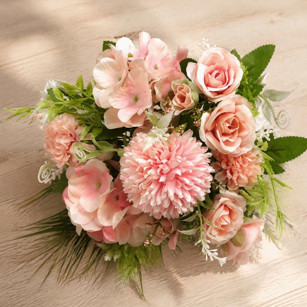 Pink Artificial Flower Bouquet 12.2 X 7.5in Fake Flower Craft  For Wedding Decoration