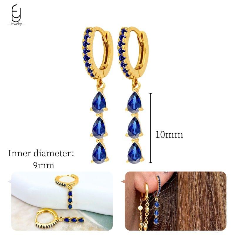 925 Silver Ear Buckles Fashion Hoop Earrings Dark Blue Crystal Pendant Gold Earrings High Women's Jewelry Luxury Gifts