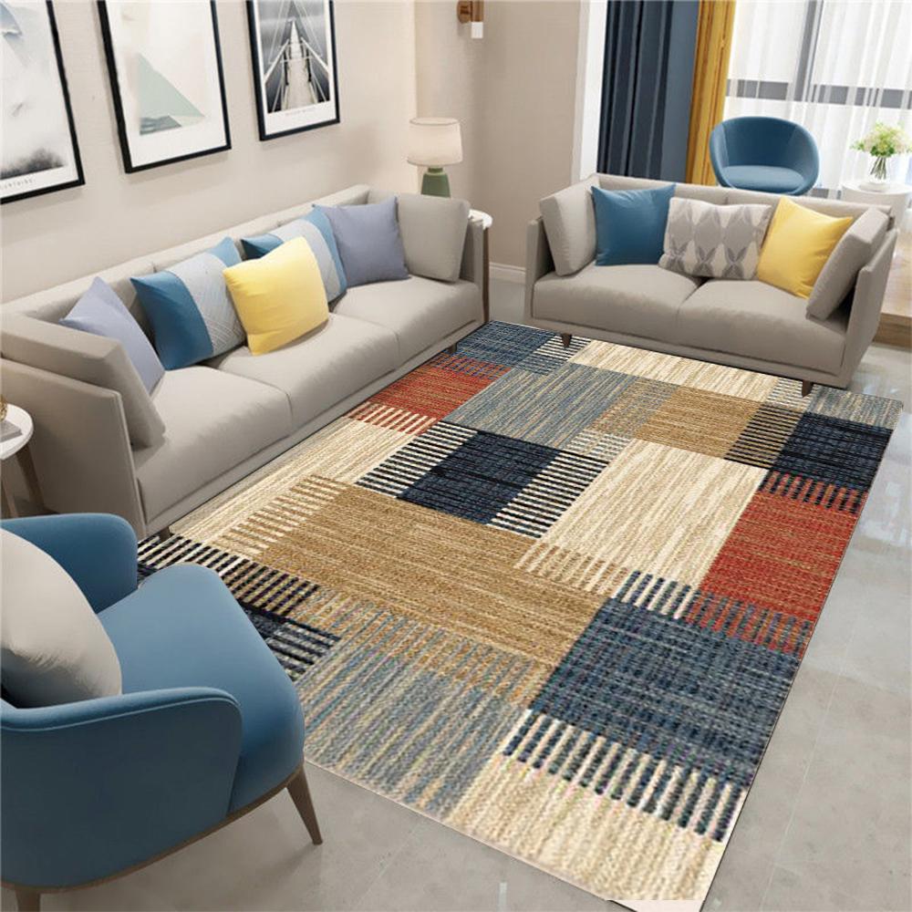 Plaid Pattern Carpet Mat Rug Color Block Design Modern Nordic Home Decoration for Living Room Bedroom Multiple Styles Floor Mat