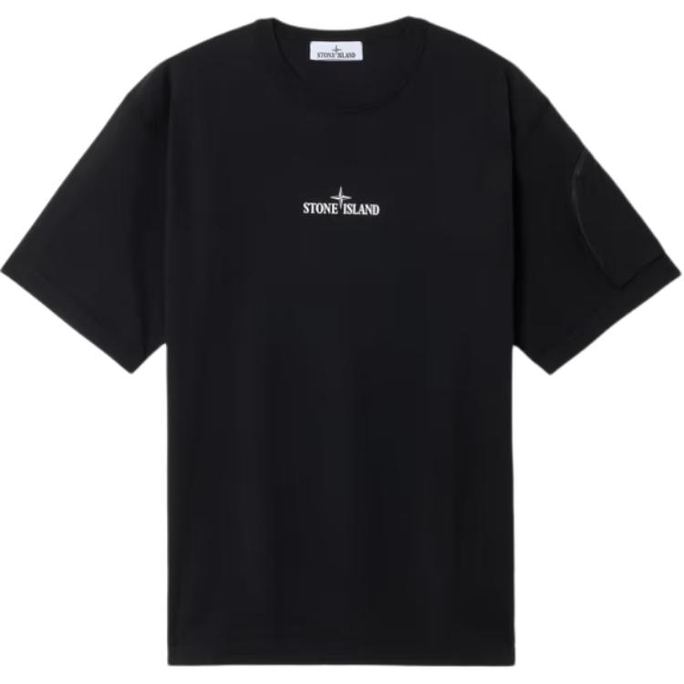 Stone Island Solid Logo Pullover Crew Neck Drop Shoulder Short Sleeve T-Shirt Men tops Black K1S1521000-04S0115-V0029 XL