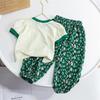 Ensemble d'été pour filles Vêtements pour enfants coréens Mode Haut à manches courtes avec fil de soie glacée Pantalon anti-moustiques Ensemble deux pièces