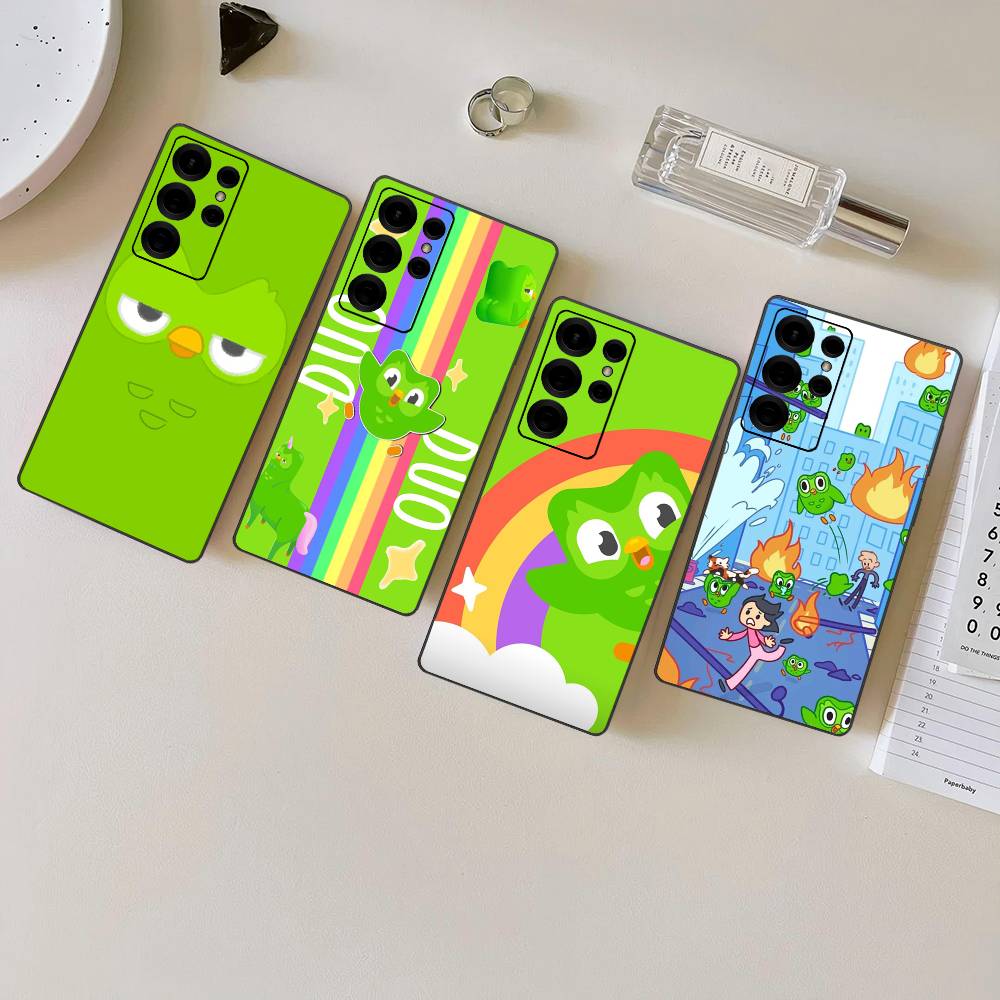 Popular D-Duolingo Green Owl Phone Case For Samsung S 24 Fe 25 Ultra Plus 20 Lite 21 30 22 23 24 22 Ultra 5G Fundas