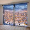 2pcs Winter Night Snow Scenery Printed Curtain for Christmas Home Decor - Rod Pocket Window Treatment for Bedroom, Office