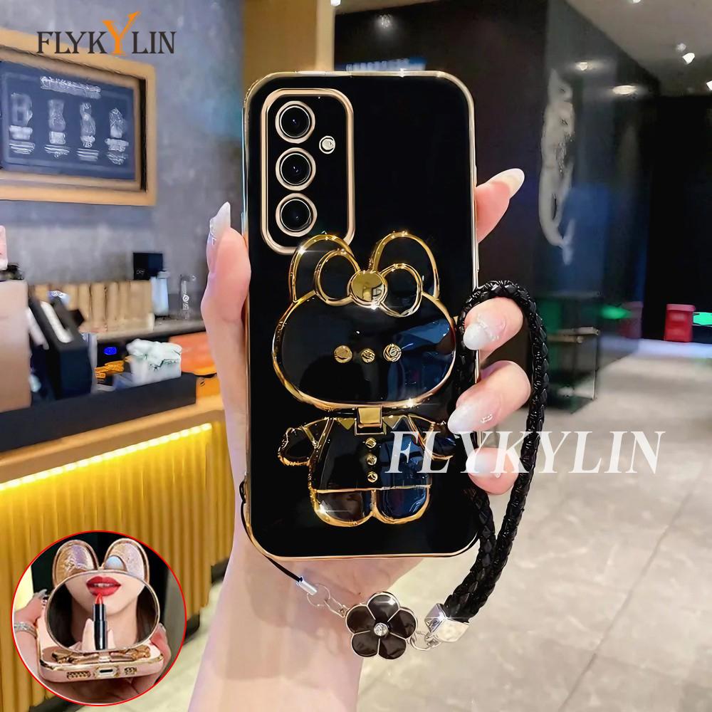 For Huawei Nova 14 13 11 10 Pura 80 70 60 50 Pro Mate 70 60 50 Rabbit Mirror Bracket,Hand Rope Electroplated Soft Shell