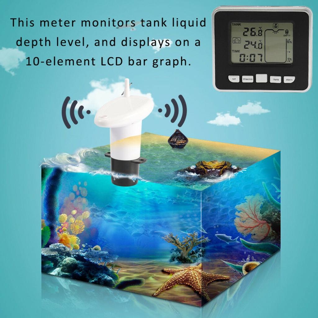 Wireless Ultrasonic Water Tank Liquid Depth Level Meter Flow Sensor Monitor with LCD Temperature Display Measuring Tool 3.5 Inch