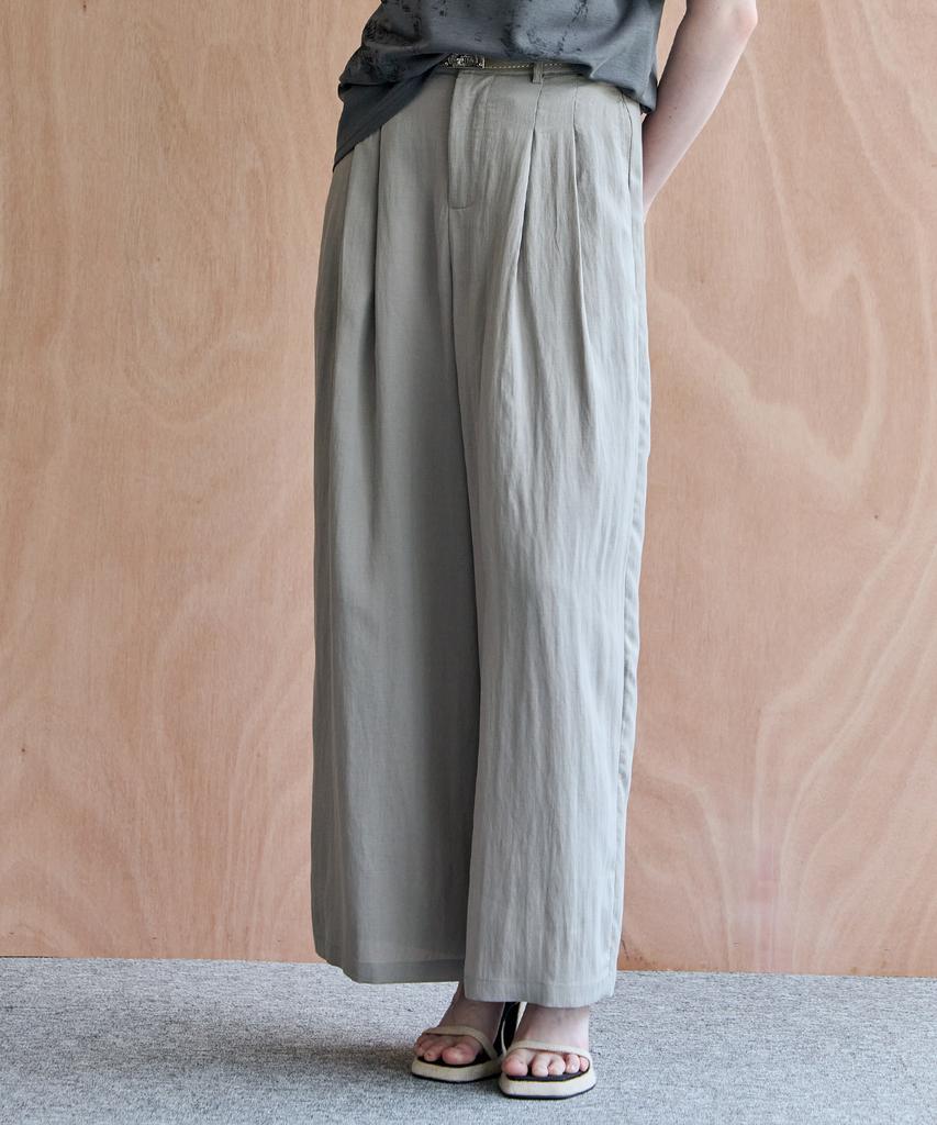 MAXZA Summer Button Flap Pintuck Wide Pants (Belt Set)