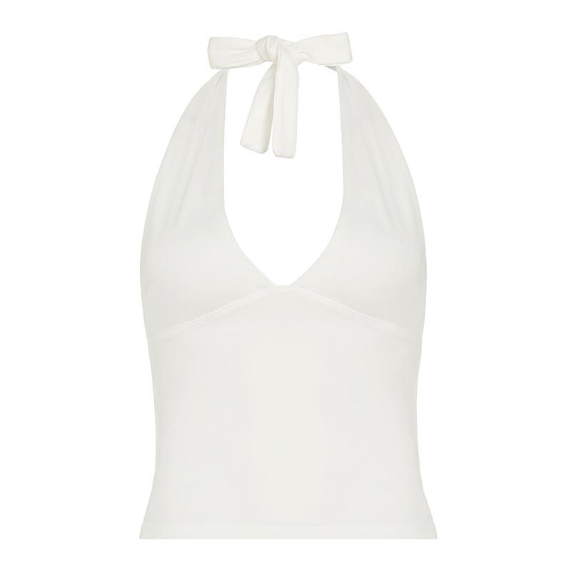 Simple Basic V-Neck Sexy Women Halter Tanks Summer All-Match Fashion Slim Fit Blouses Chic Trendy New