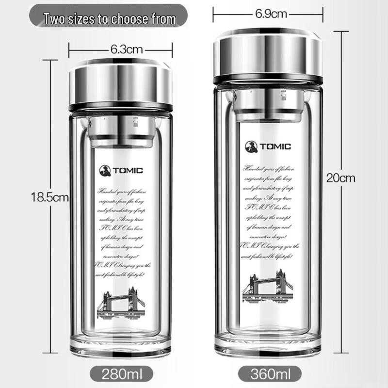 TOMIC Double-Wall Glass Tea Infuser Bottle