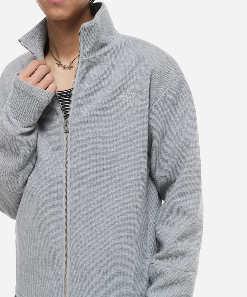 Dnsr Fingerhole Crop Waffle Zip-Up Gray