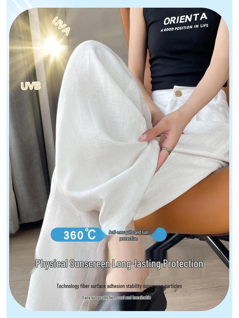 2026 Women's Tencel Linen High-Waisted Wide-Leg Pants: Thin, Sun-Protective, Casual Style