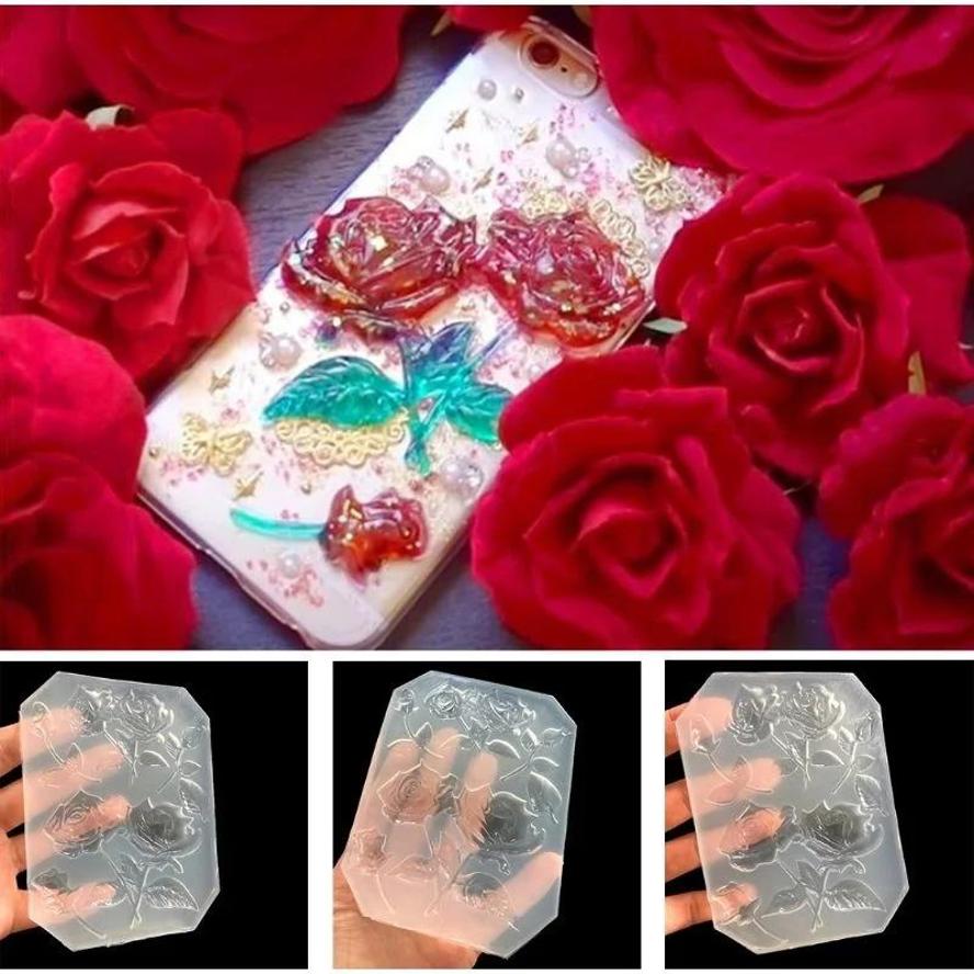 7-hole Rose Flower Crystal Dropper Mirror Mold Sugar Flipping DIY Cake Decoration Baking Mold Jewelry Decoration Silicone Mold