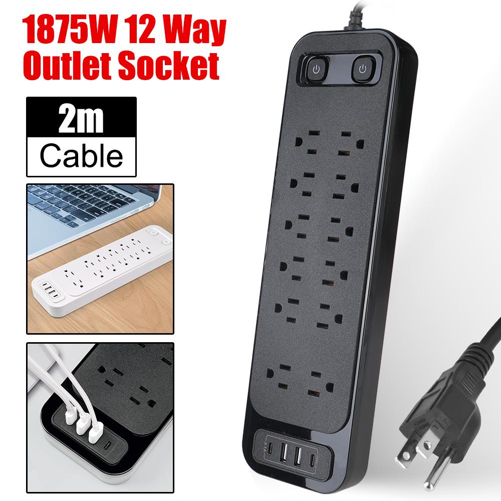 

Американская вилка, 5 В/3,1 А, USB-розетка, умная настольная розетка с интеллектуальным зарядным портом Type-C, 1875 Вт, 110 В-125 В переменного тока, 12-позиционная розетка, двойной переключатель