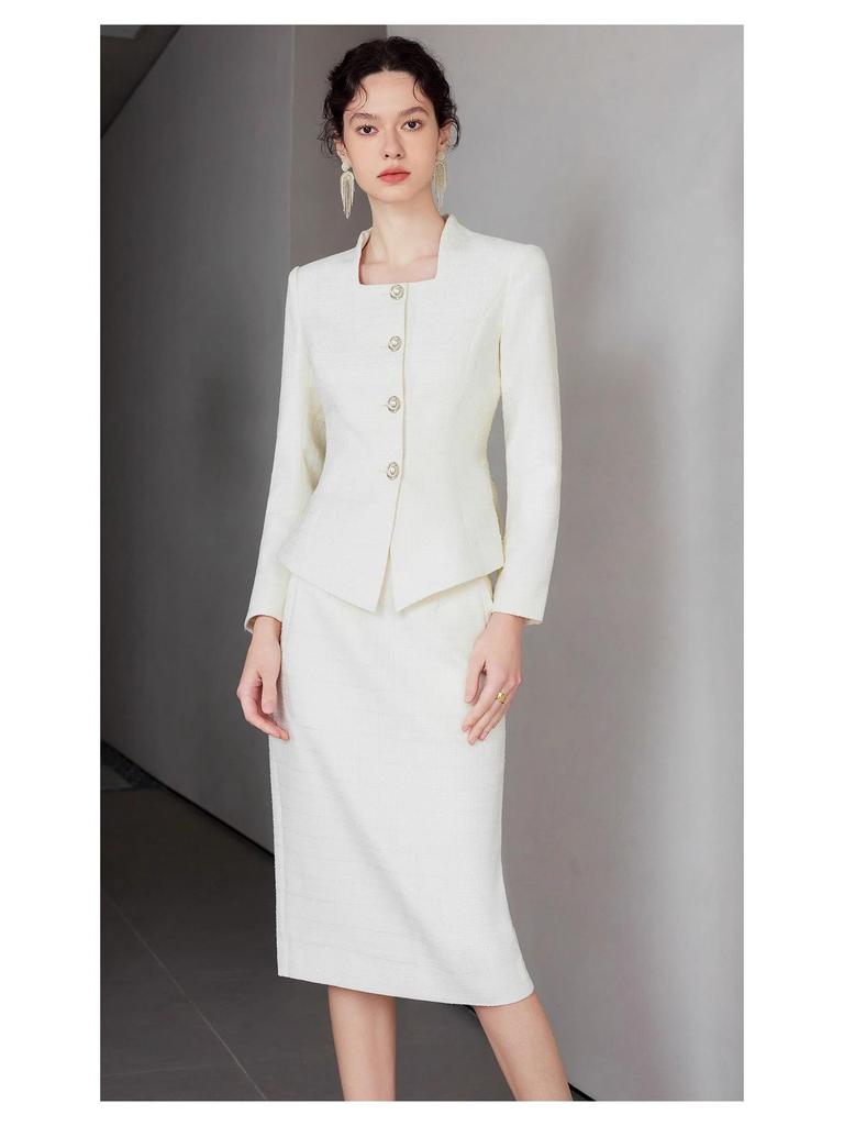 Off-White Square Neck Women's Professional Slimming Suit – Spring/Autumn Formal CEO Workwear