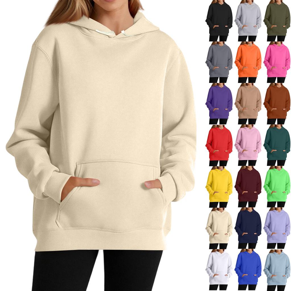 Women's casual long-sleeved solid color hooded sweatshirt