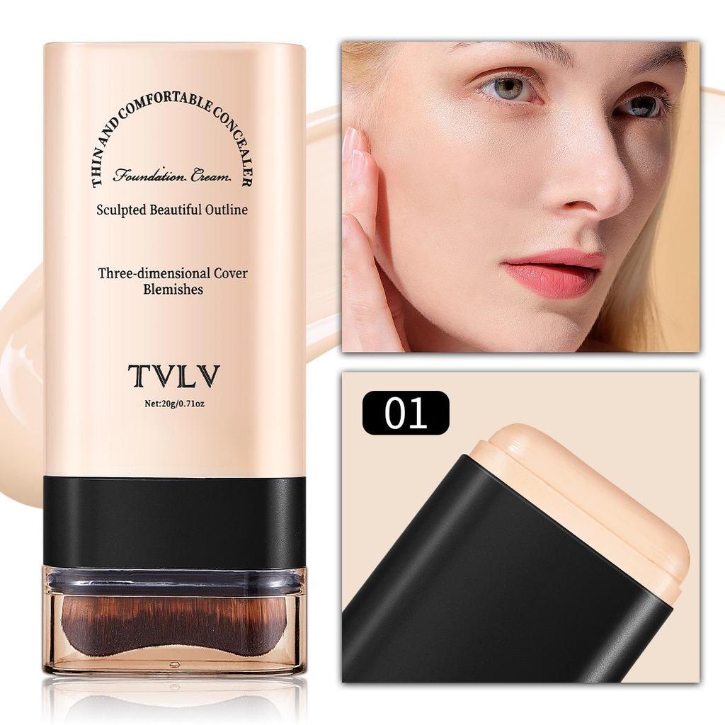 TVLV Eraser Foundation Stick with Brush - Long-lasting, Non-slip Concealer, Brightens Skin Tone, 20g