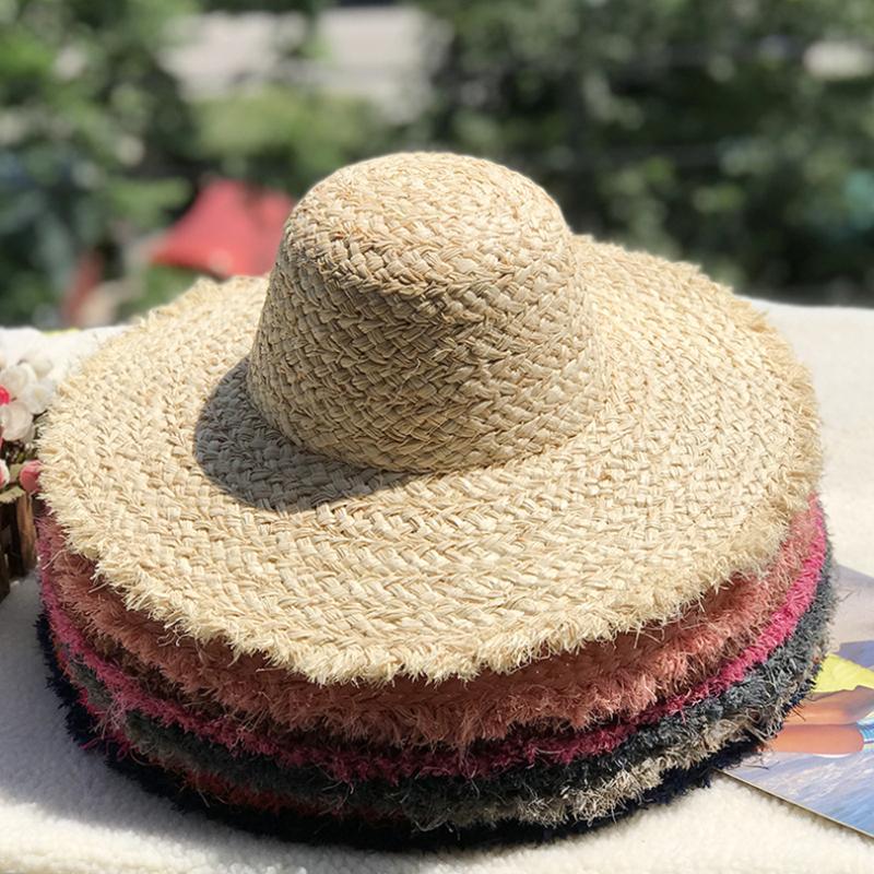 Natural Lafite Straw Hat Sunscreen Large Brim Beach Hat Trendy Foreign Style Color Fur Edge Dome UV Protection Sun Visor