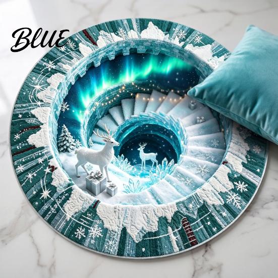 Washable Round Area Rug 3D Optical Illusion Christmas Rug, Cute Santa Claus Crystal Velvet Floor Mat, Non Slip Decor Vivid Printed Circular Carpet for