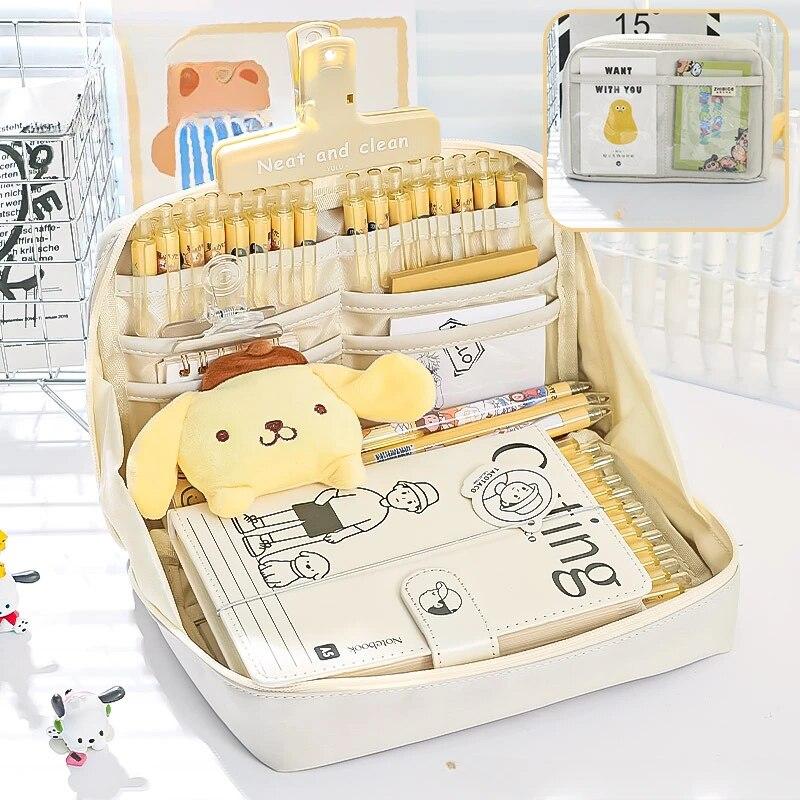 

12-слойный пенал большой емкости, красивый многофункциональный классный чехол для хранения канцелярских принадлежностей, 1 шт. бежевый