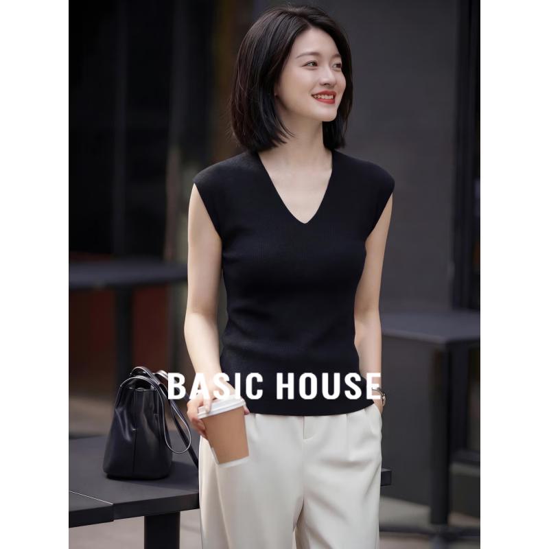 Basic House Women s V-Neck Flutter Sleeve Knit Top XL