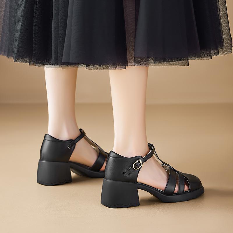 Augustine Black Bag Head Sandals Women's 2025 New Summer Hollow Roman Shoes French High-heeled Beach Shoes Tide