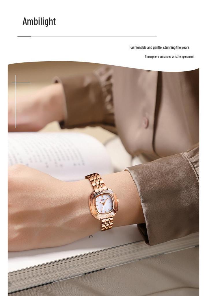 OFNS Women's Fashionable Lightweight Waterproof Quartz Watch with Small Leather Strap and Square Dial