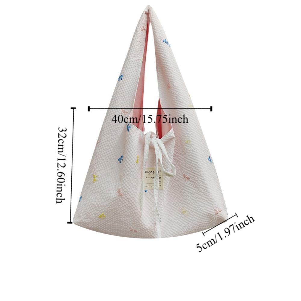 Embroidered Bow Canvas Plaid Shoulder Bag Double Side Underarm Bag Casual Cloth Hobo Bag Daily