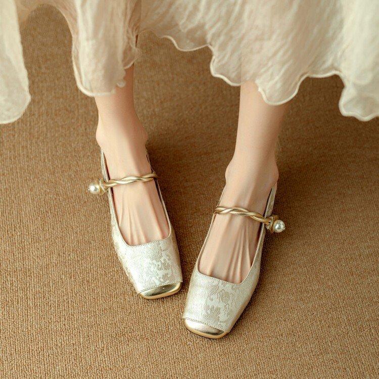 High-end embroidery pattern bag head rear empty sandals spring light luxury thick heel women's shoes