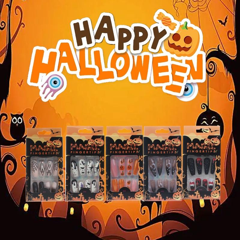 24Pcs Stiletto Fake Nails Coffin Nails Halloween False Nails Punk Full Cover Artificial Press On Nails for Women Girls