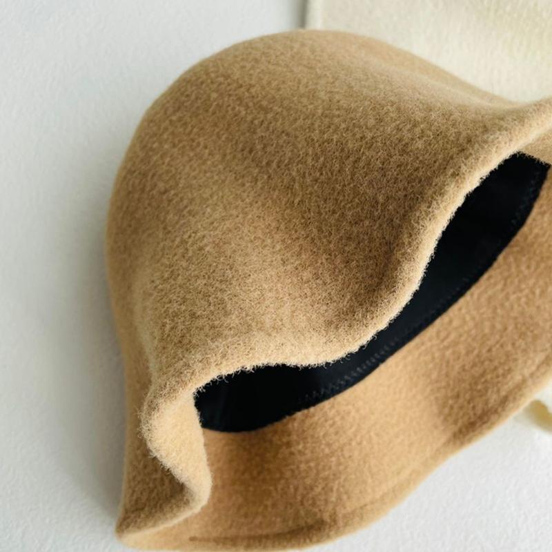 Women Solid Color Fisherman Hat Thin Fur Foldable Winter Bucket Basin Knitting Fleece Hat