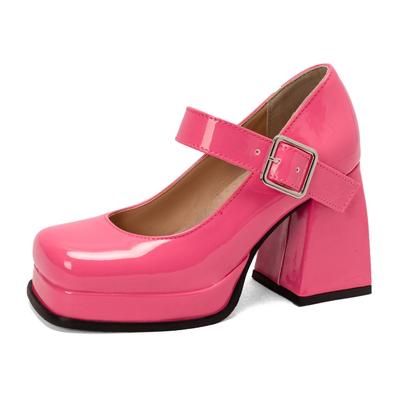 Elegant High Heels Women's Pumps Mary Janes Shoes 2025 Square Toe Black Pink White Red Heeled Dance Wedding Shoes Large Size 45