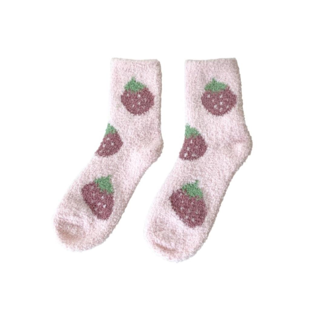 1 Pair Coral Fleece Mid-Calf Socks - Thickened Winter Warm Floor Socks with Cartoon Patterns for Women