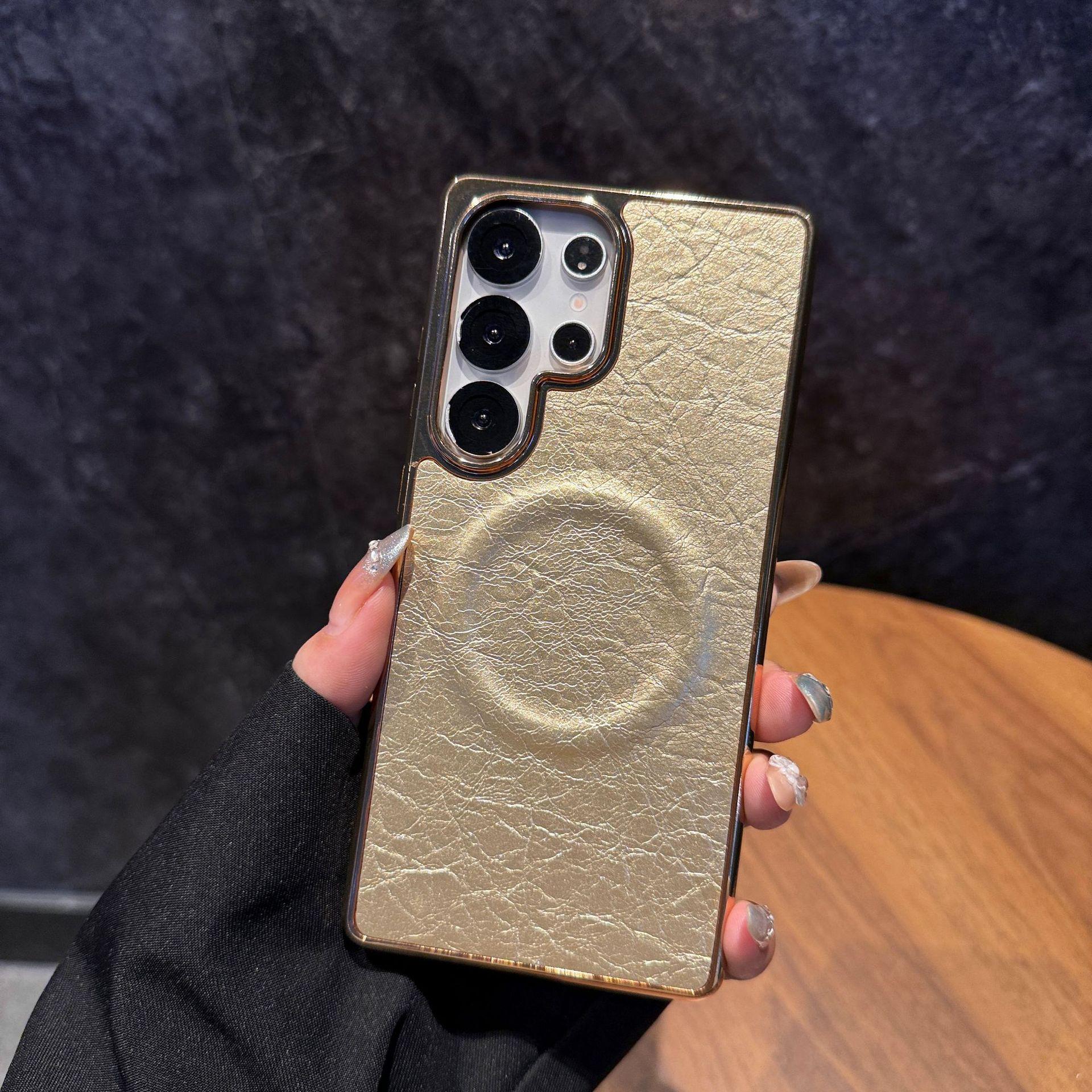 

Samsung S25edge Mobile Phone Case S25u Protective Case Electroplating Exploded Leather Pattern Magnetic S24fe New Model Galaxy S25