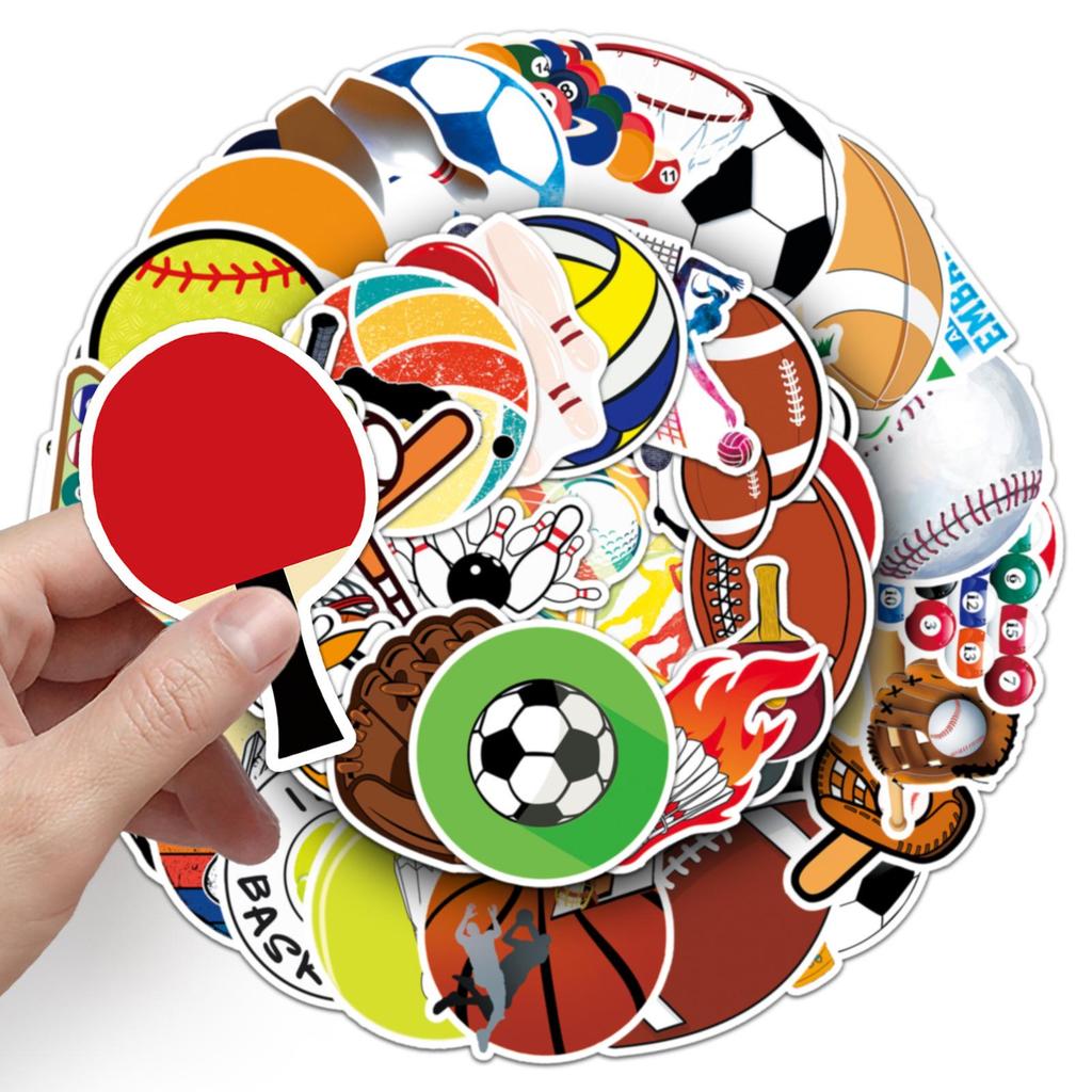 50 Mixed Sports Stickers: Volleyball, Rugby, Skateboarding - Waterproof for Suitcases