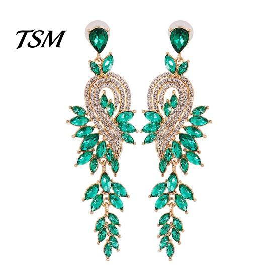 Long Earrings 1 Pair Dangle Geometric Faux Crystal Women Jewelry Elegant Drop for Wedding зелёный