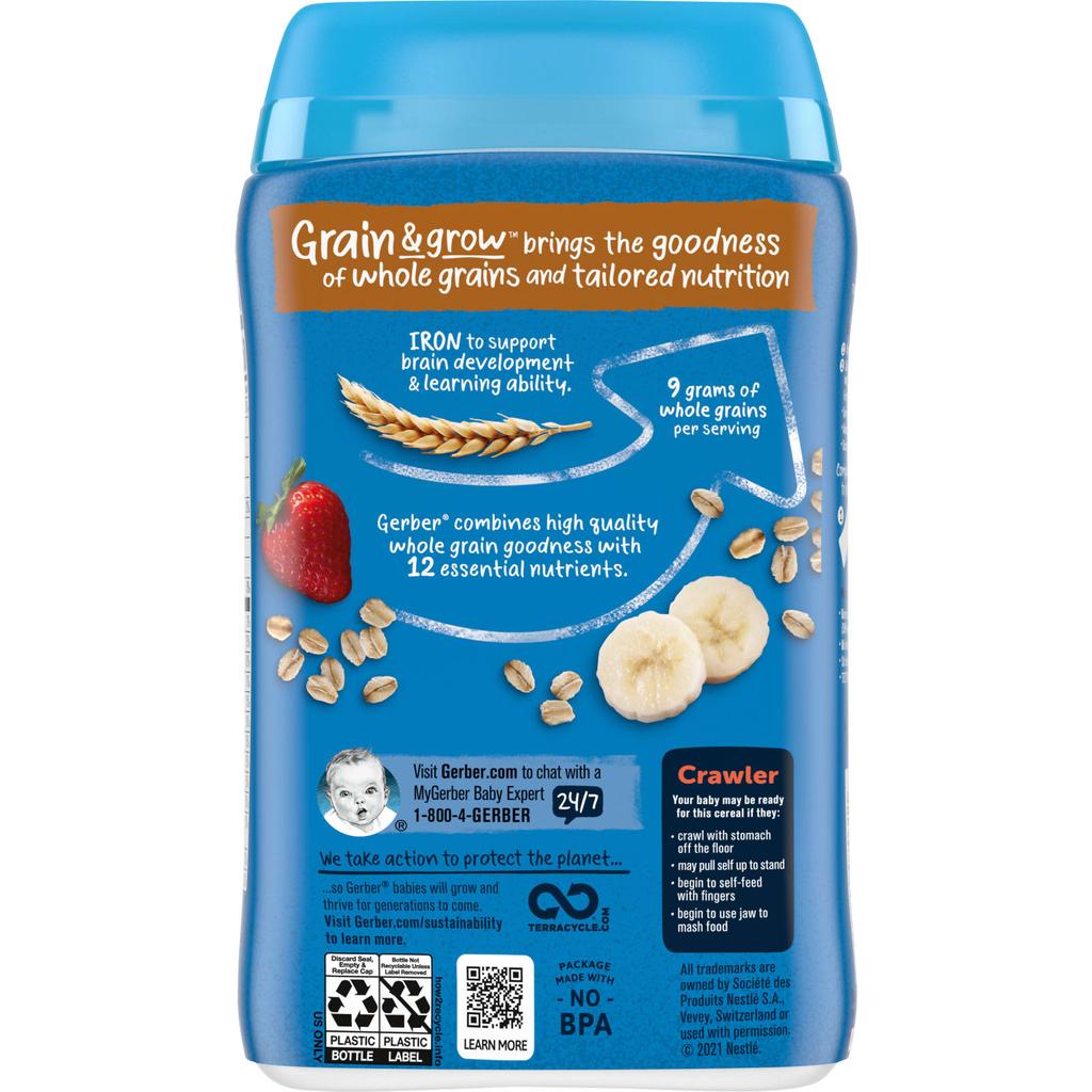 Gerber, Lil' Bits, Oatmeal Cereal, for babies 8 months and older, Banana Strawberry, 8 oz (227 g)