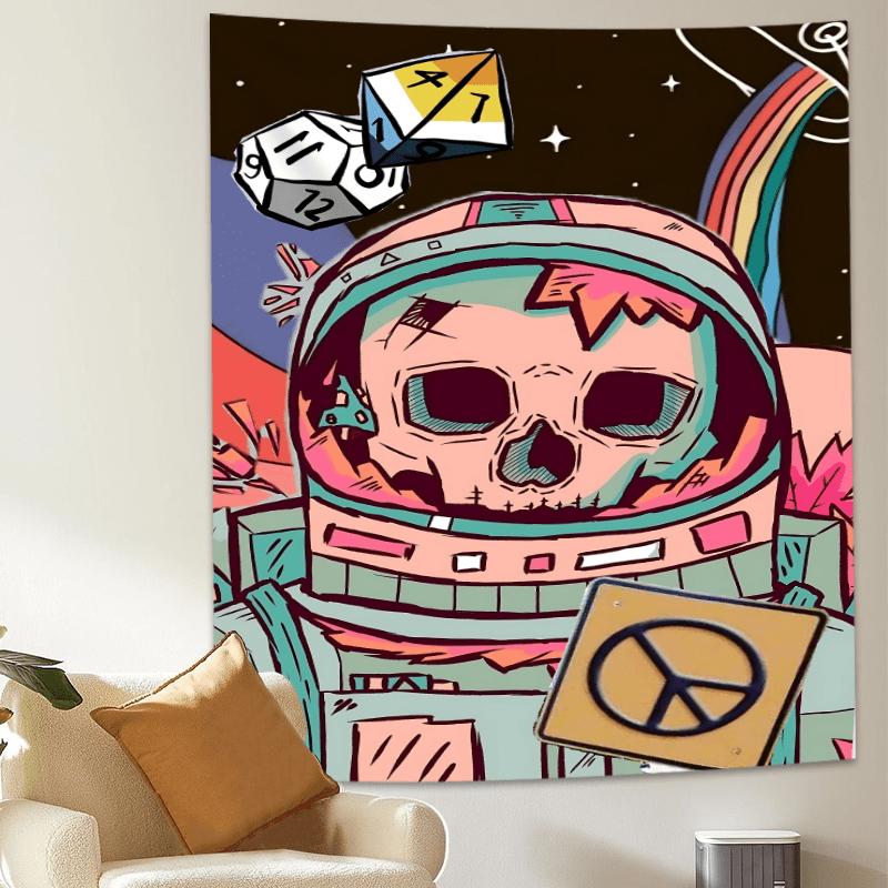 Space Skull Astronaut Tapestry  Vibrant Wall Hanging with Dice and Rainbow for Bedroom and Living Room Decor Perfect Gift