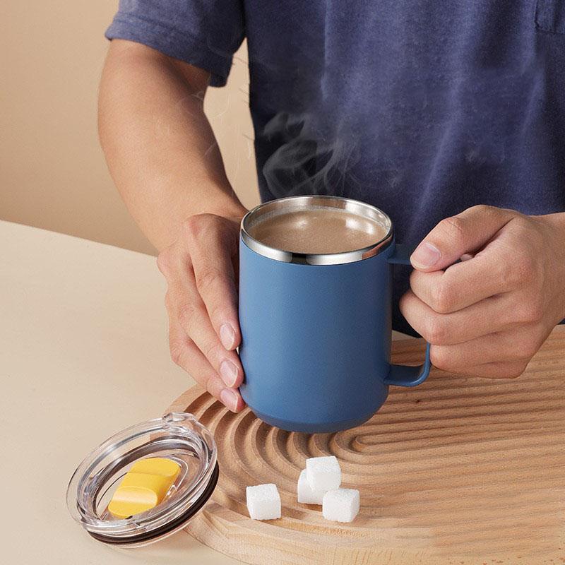 450ml Stainless Steel Heat Insulated Coffee Milk Mug Thermal Coffee Cup Double Wall with Handle and Lid Travel Drinking Tumbler