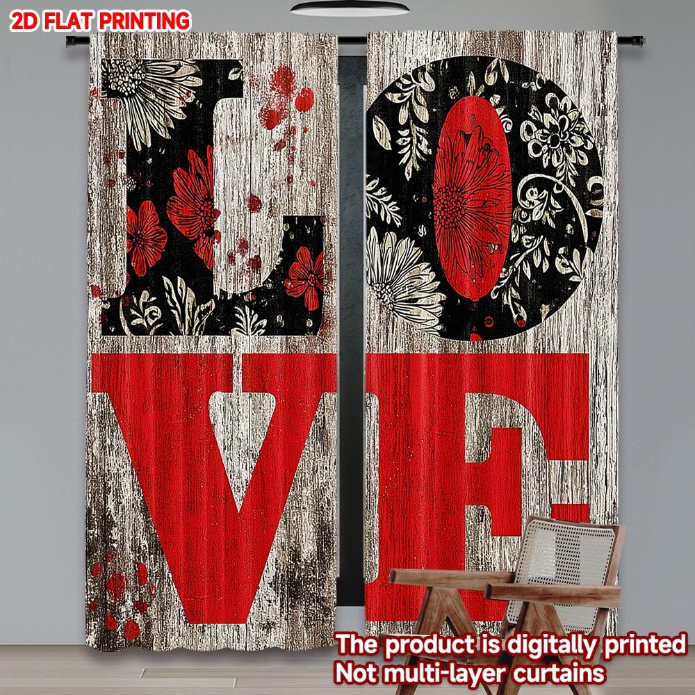 

Set Of 2 Flat Printing Happy Valentine Day Curtain Bird Swing Digital Printed Polyester Drapes Holiday Decorations Use Made W100*H70(CM)-Rod Pocket&1PCS