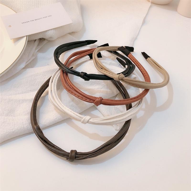 Vintage Knot-Tied HeadBand Ultra-Fine Faux Leather Hair Band Women Girl Finishing Hair Hair Hoop Fashion Hair Accessories