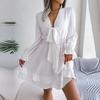 Summer Women Dress High Waist Big Swing Solid Color Lace Up Wooden Edge Elegant Fashion