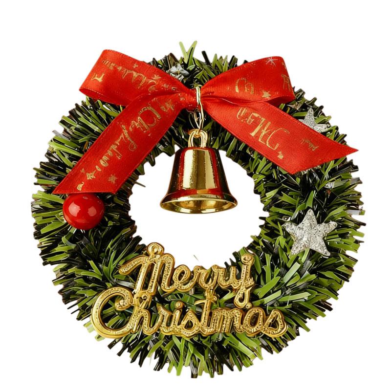 10Pcs/pack Golden Bells Home Party with Red Bows Mini Artificial Wreaths New Year Supplies Christmas