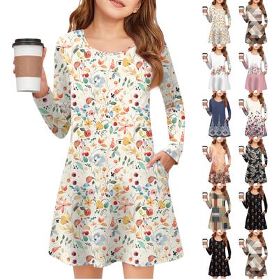 Girls' Long Sleeve Dress - Color Pocket Dress