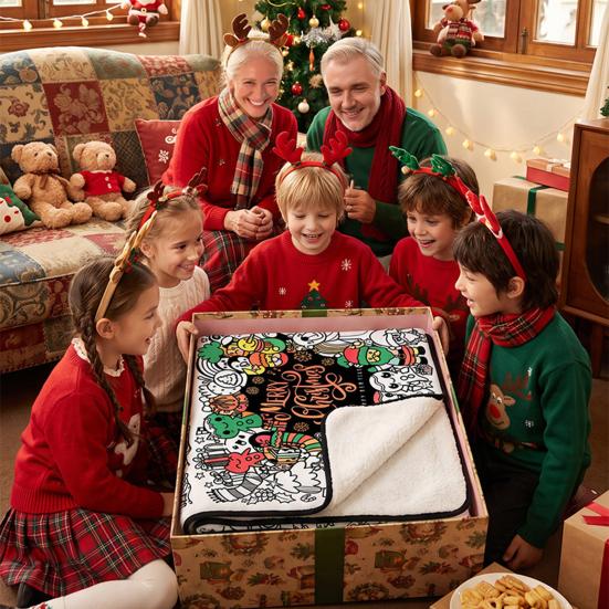Customizable Christmas Room Decorations DIY Coloring Blanket for Kids Adults, Color Your Own Throw Blanket, 39.4" x Diy 55.1" with 24 Markers,