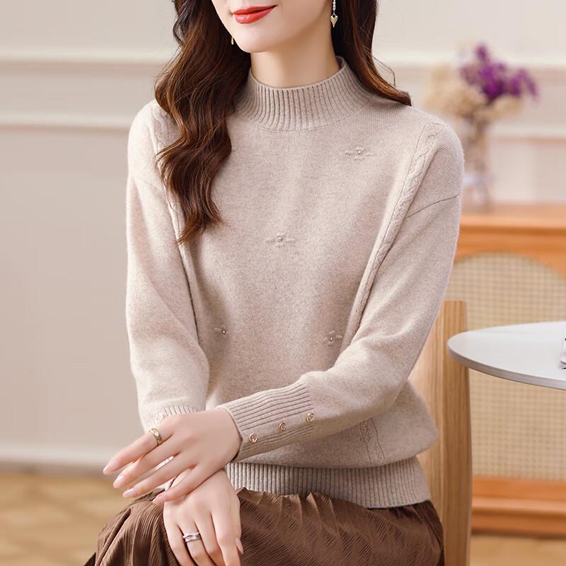 Women's 100% Wool Semi-High Collar Sweater