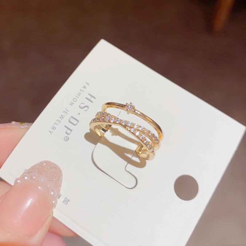 Осенне-зимнее высококачественное кольцо с цирконом, двухслойный дизайн, легкая роскошь, холодный стиль, открытое, на указательный палец, персонализированное кольцо