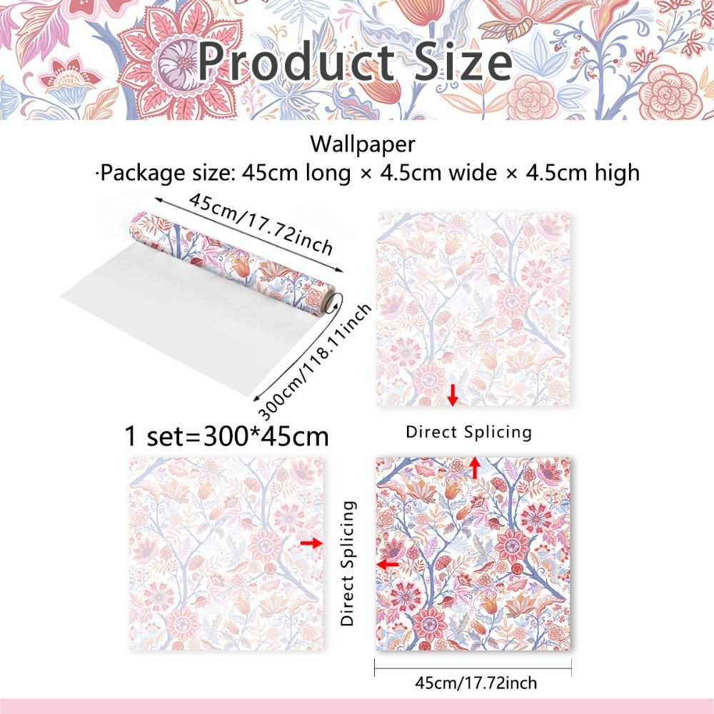 45x300cm PET Floral Vine Pattern Self-Adhesive Wallpaper for Living Room, Bedroom, Home Decoration, Peel and Stick Easy DIY